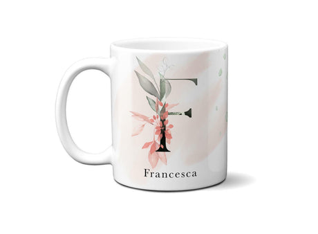 Gentle Touch Blush Pink Design Name Initial Letter Coffee Mug Gift 11oz Ceramic