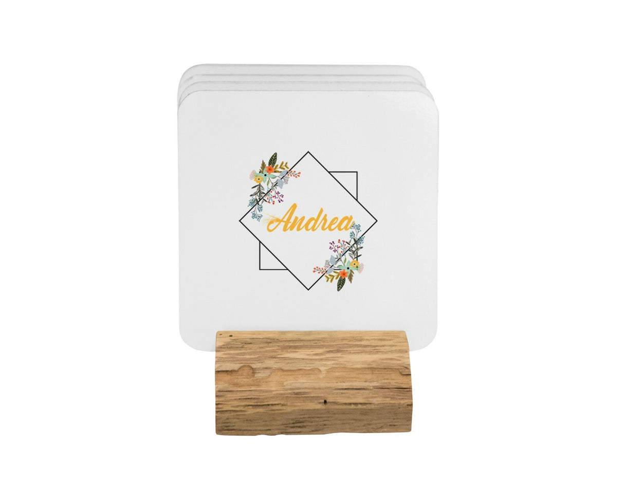 Square Geometric Border Floral Coffee Tea Mug 11oz Mug And Coaster Set Option