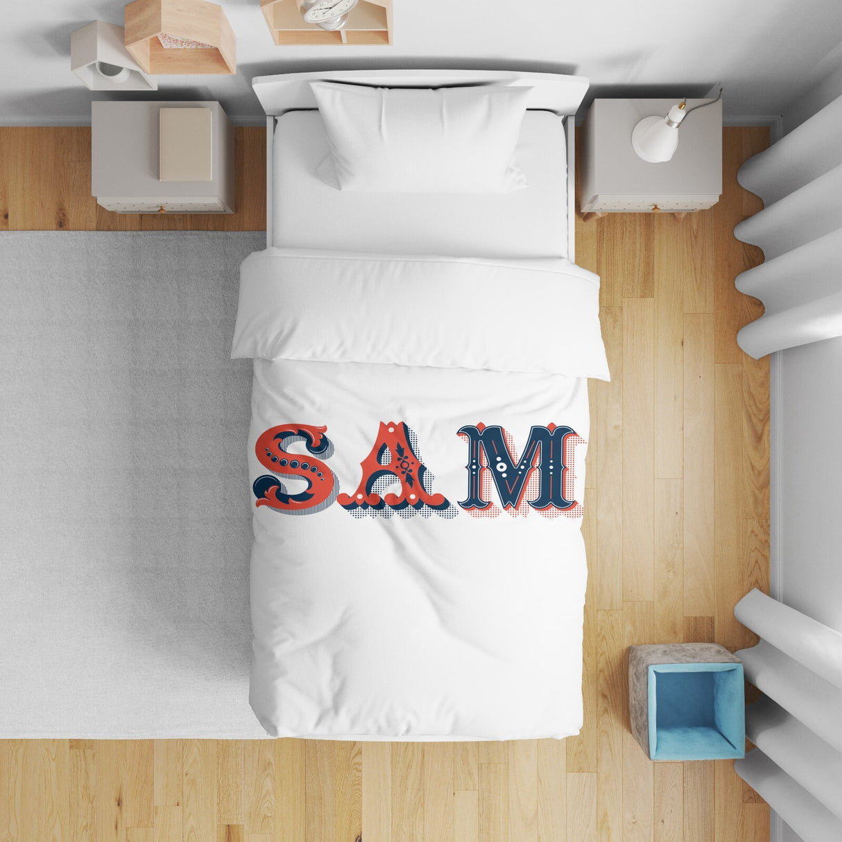 Personalised Name Vintage Ornament Font Toddler Cot Bed Duvet Cover + Pillowcase