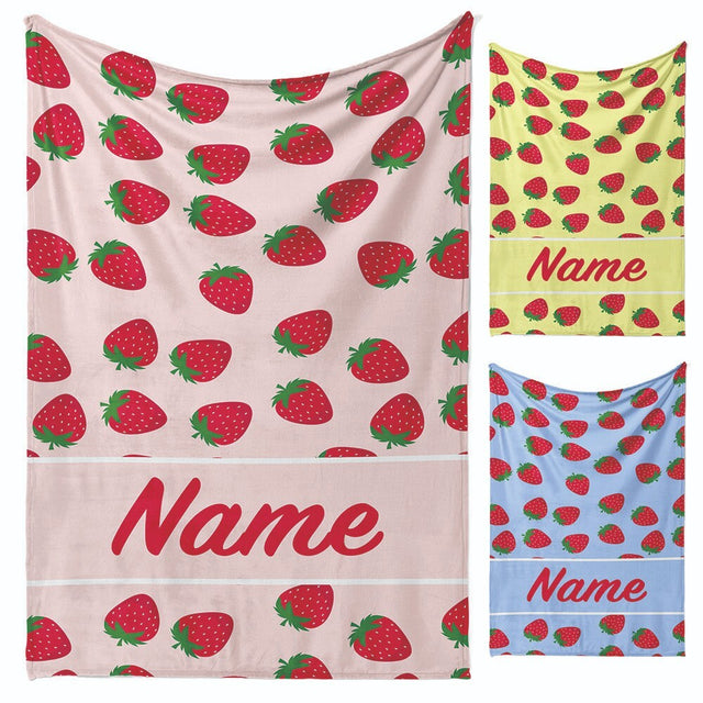 Personalised Custom Name Colour Strawberries Soft Warm Fleece Blanket Decoration