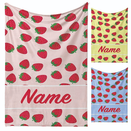 Personalised Custom Name Colour Strawberries Soft Warm Fleece Blanket Decoration