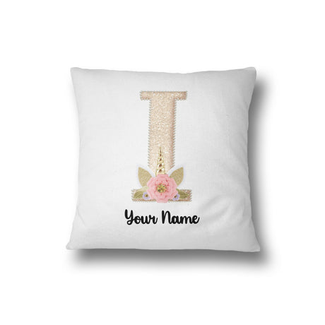 Personalised Unicorn Sparkly Kids Girls Monogram Alphabet Initial Letter Cushion