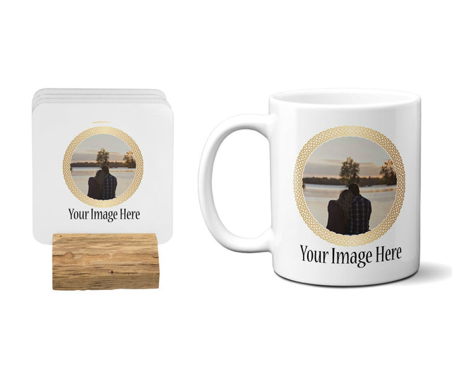 Gold Circle Add Your Own Image Coffee Tea Mug 11oz Mug And Coaster Set Option