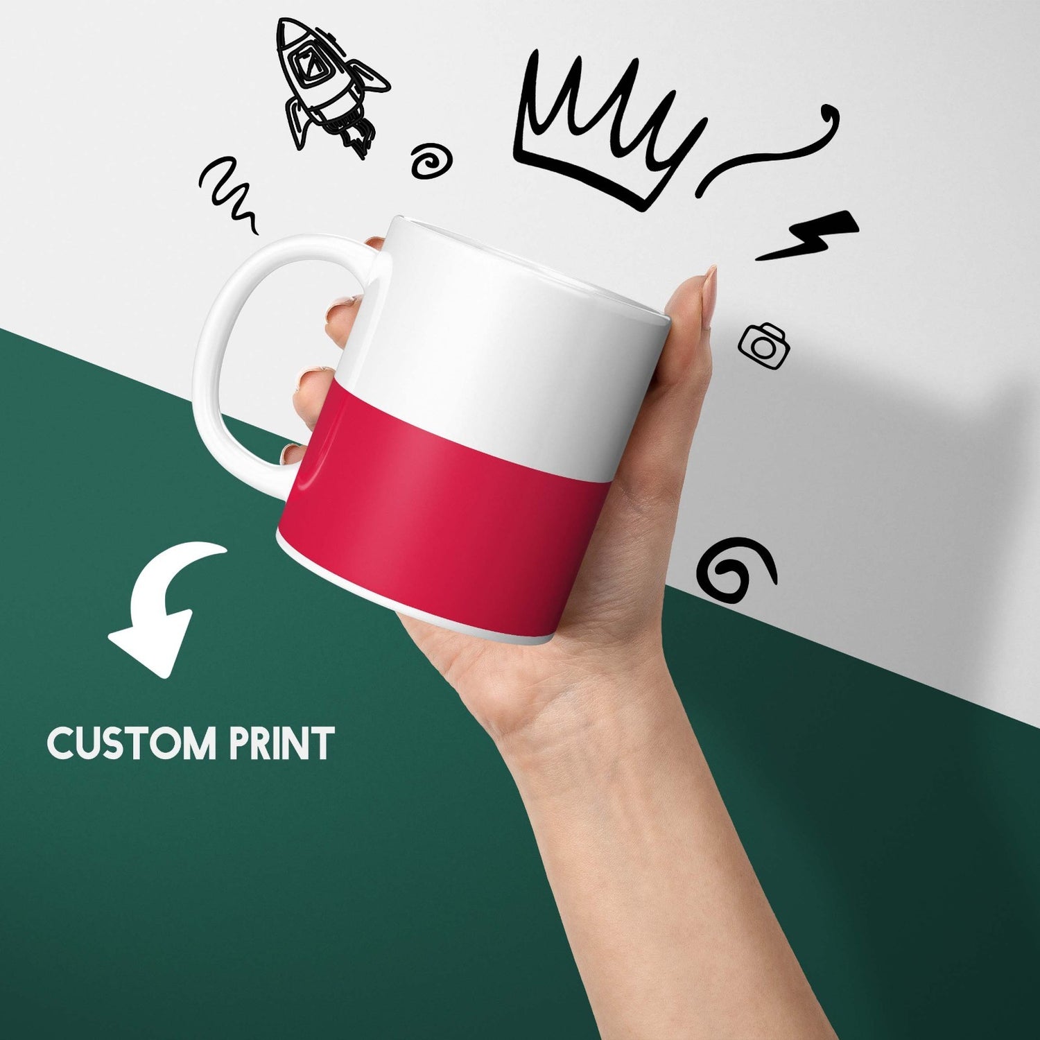 Poland Flag Polish Design Coffee Tea Mug Set Coaster Gift Him Her Custom Print