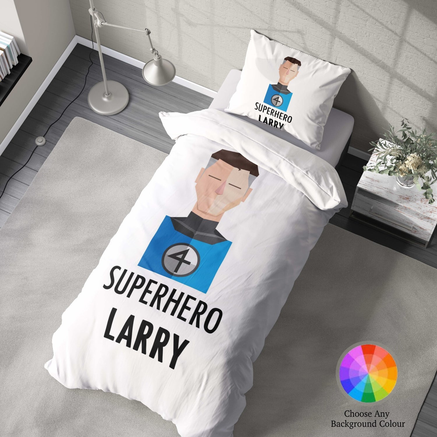 Superhero Personalised Name Custom Colour Single Bed Duvet Cover Pillowcase Set