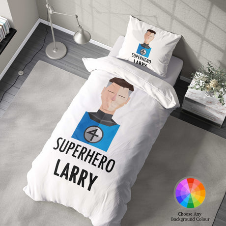 Superhero Personalised Name Custom Colour Single Bed Duvet Cover Pillowcase Set