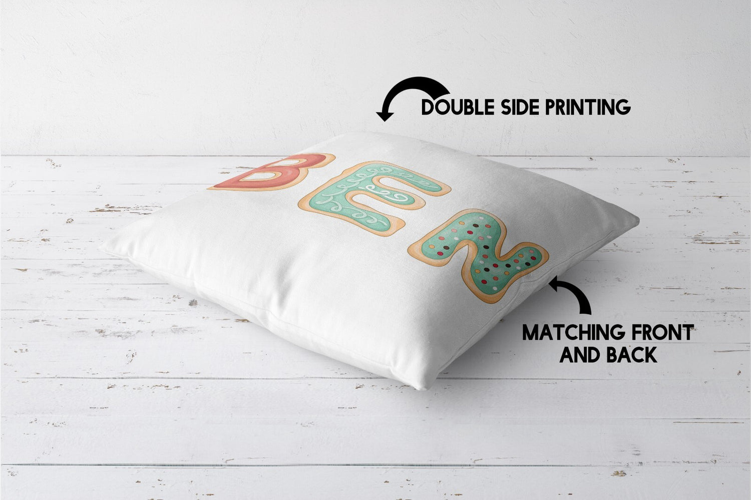 Personalised Name Cookie Alphabet Print Soft Square Filled Cushion Throw Decor