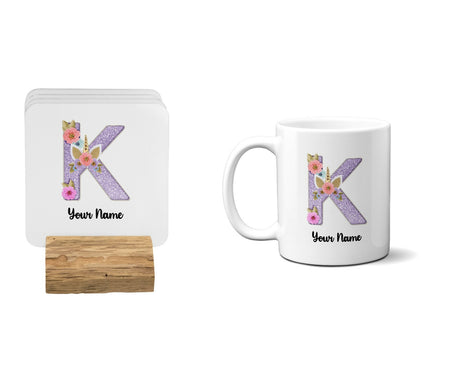 Personalised Unicorn Sparkly Kids Girls Monogram Alphabet Initial Letter Mug