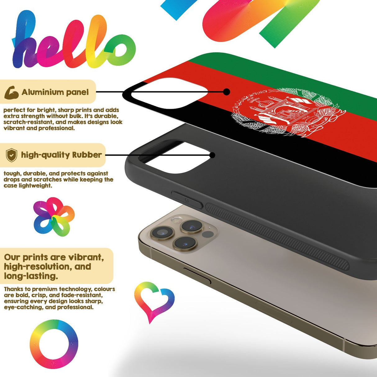 Afghanistan Flag Patriotic iPhone Case - Black TPU Cover Protector Custom Gift