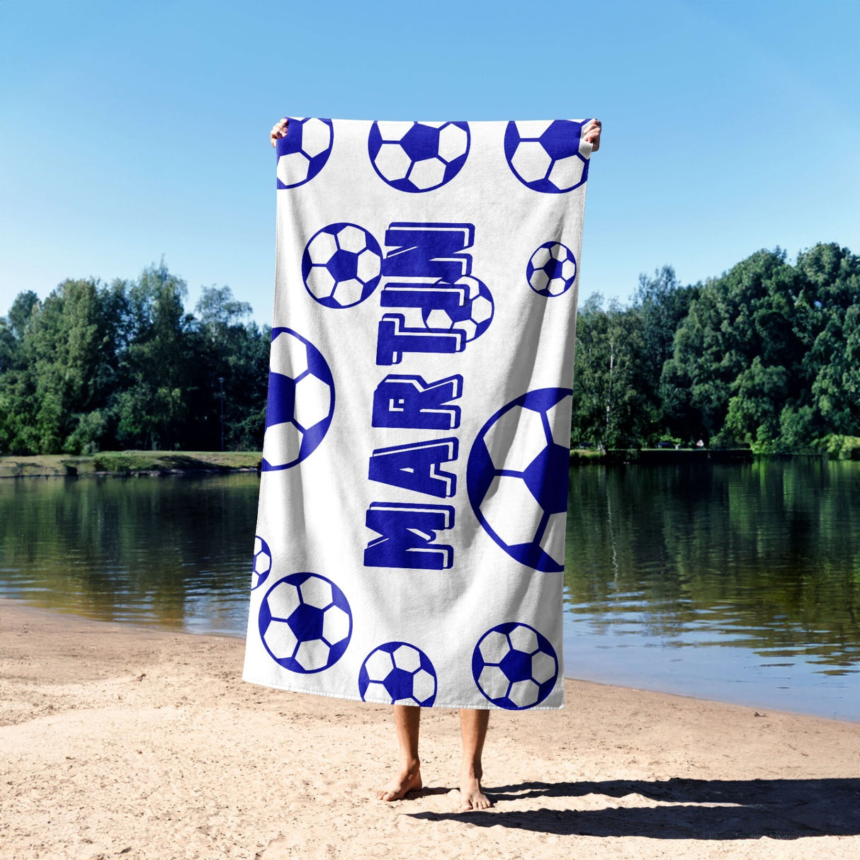 Personalised Custom Name Football Fan Kids Soft Absorbent Beach Bath Sheet Towel