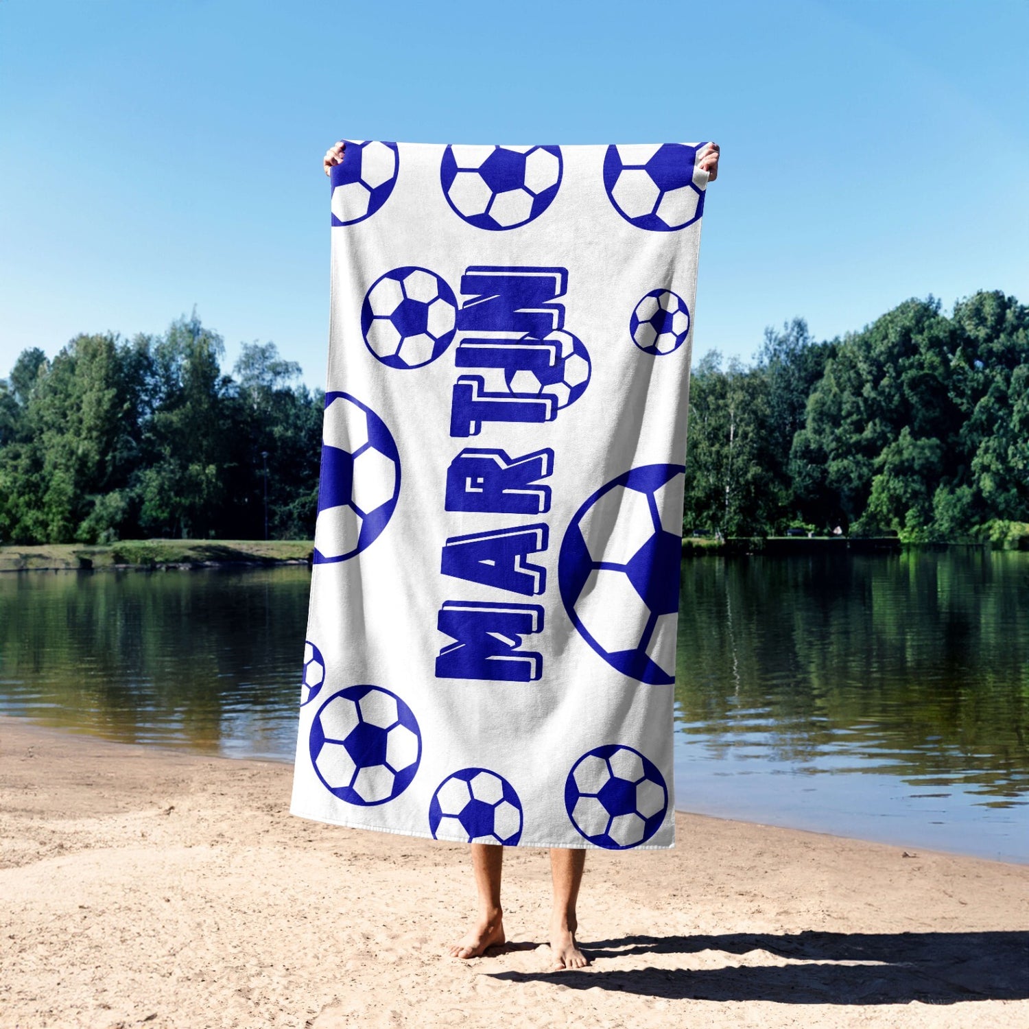 Personalised Custom Name Football Fan Kids Soft Absorbent Beach Bath Sheet Towel