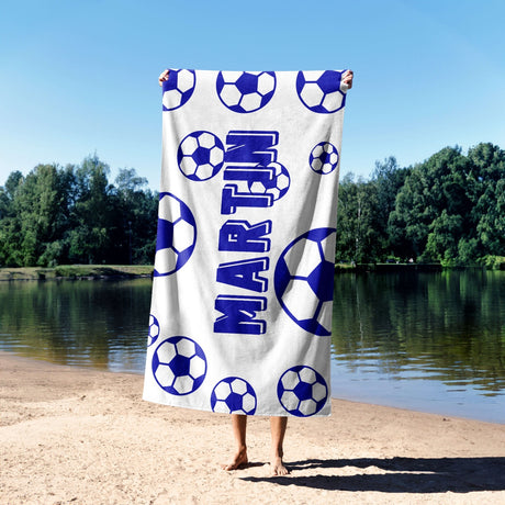 Personalised Custom Name Football Fan Kids Soft Absorbent Beach Bath Sheet Towel