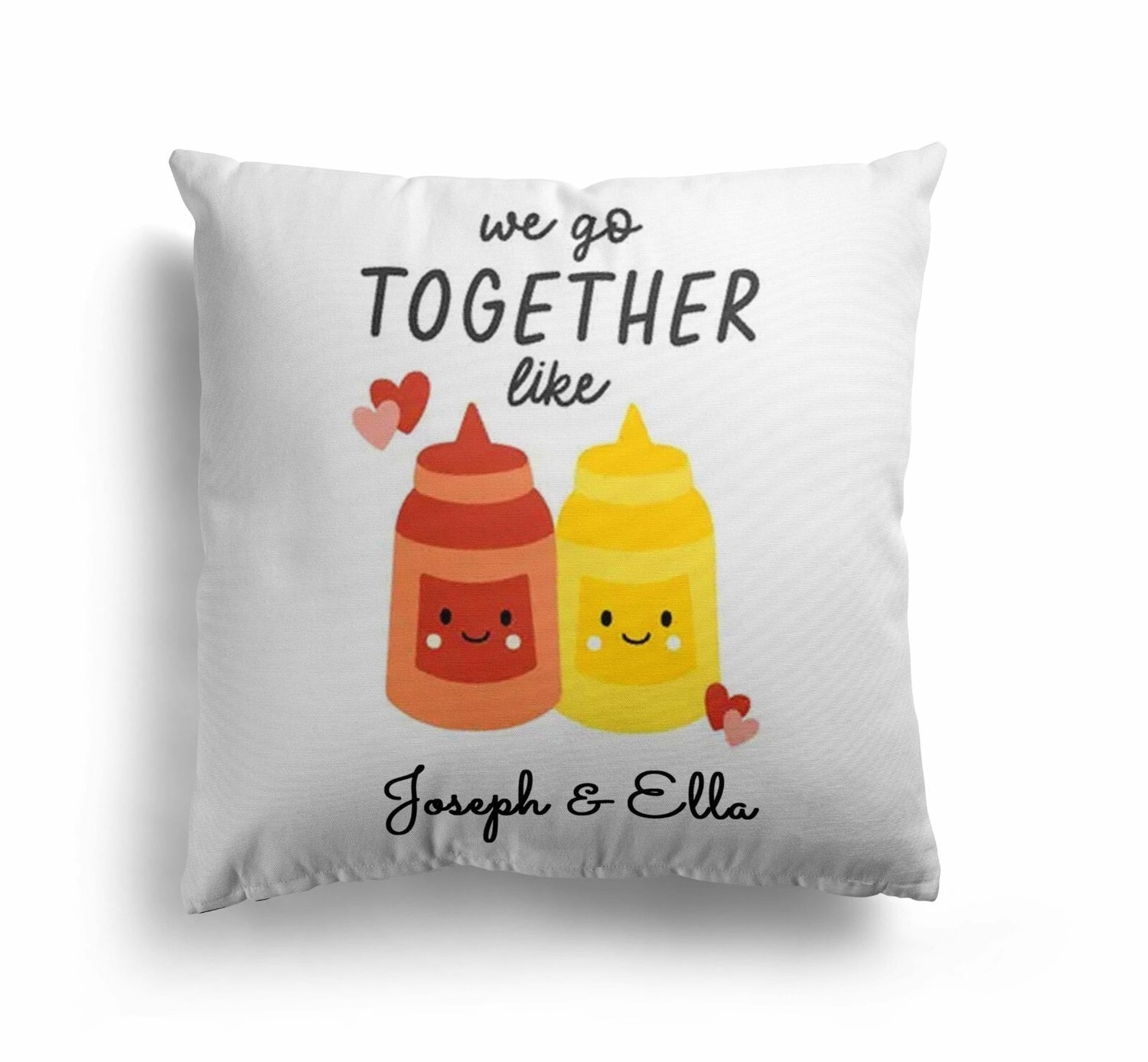 We Go Together Ketchup + Mustard Valentines Love Square Filled Cushion Decor