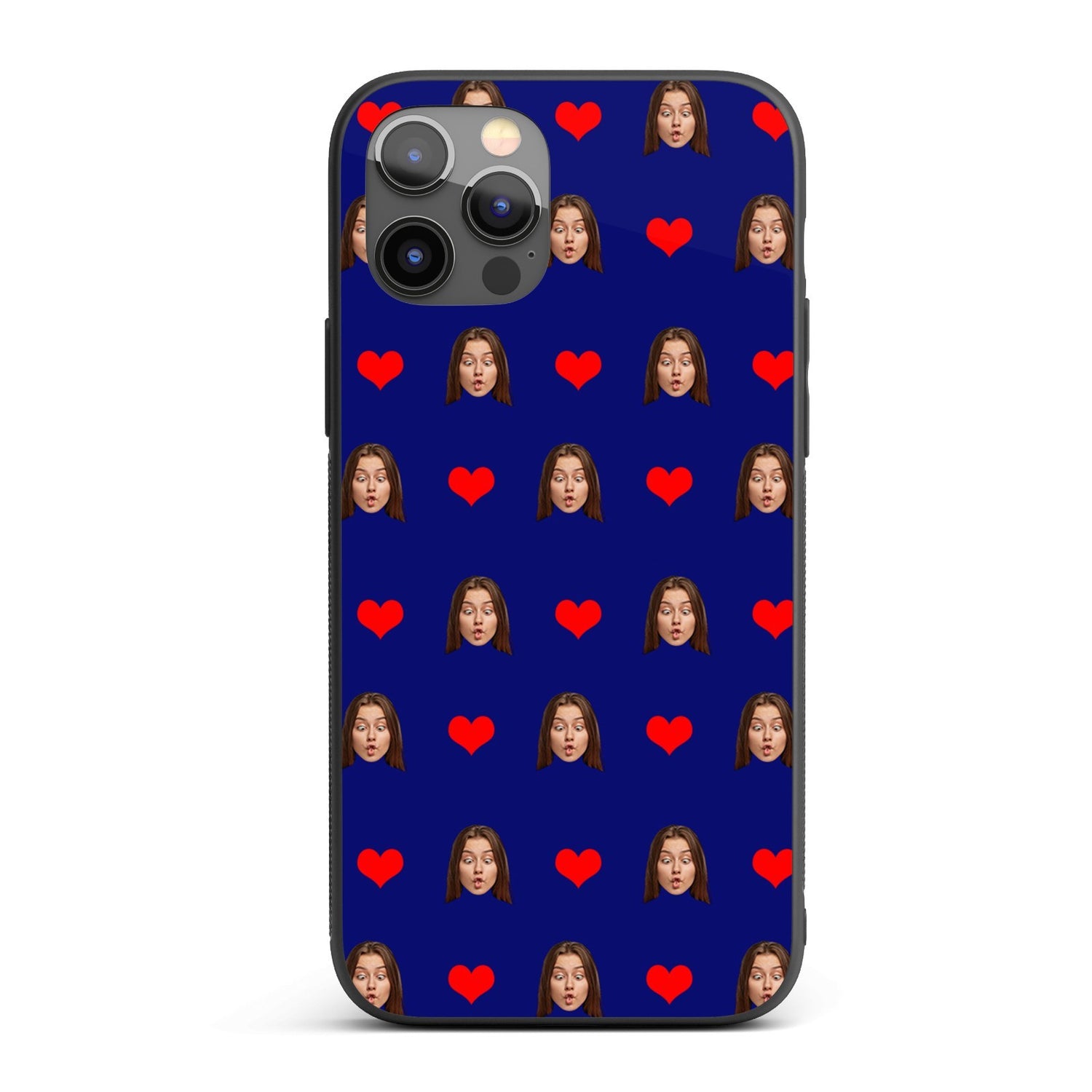 Face Cut Out All Over With Heart Personalised Custom - Printed iPhone Black Case