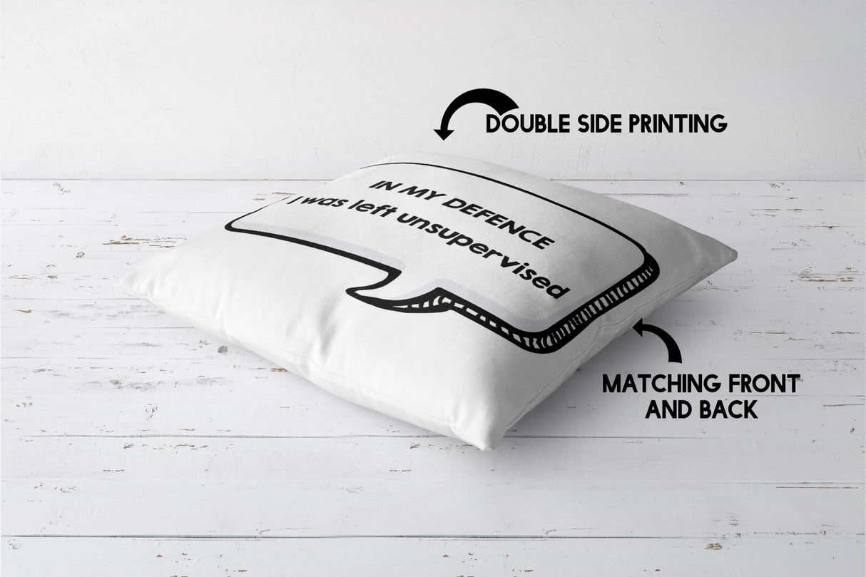 In My Defence Rude Funny Novelty Custom Colour Square Filled Cushion Decor Gift