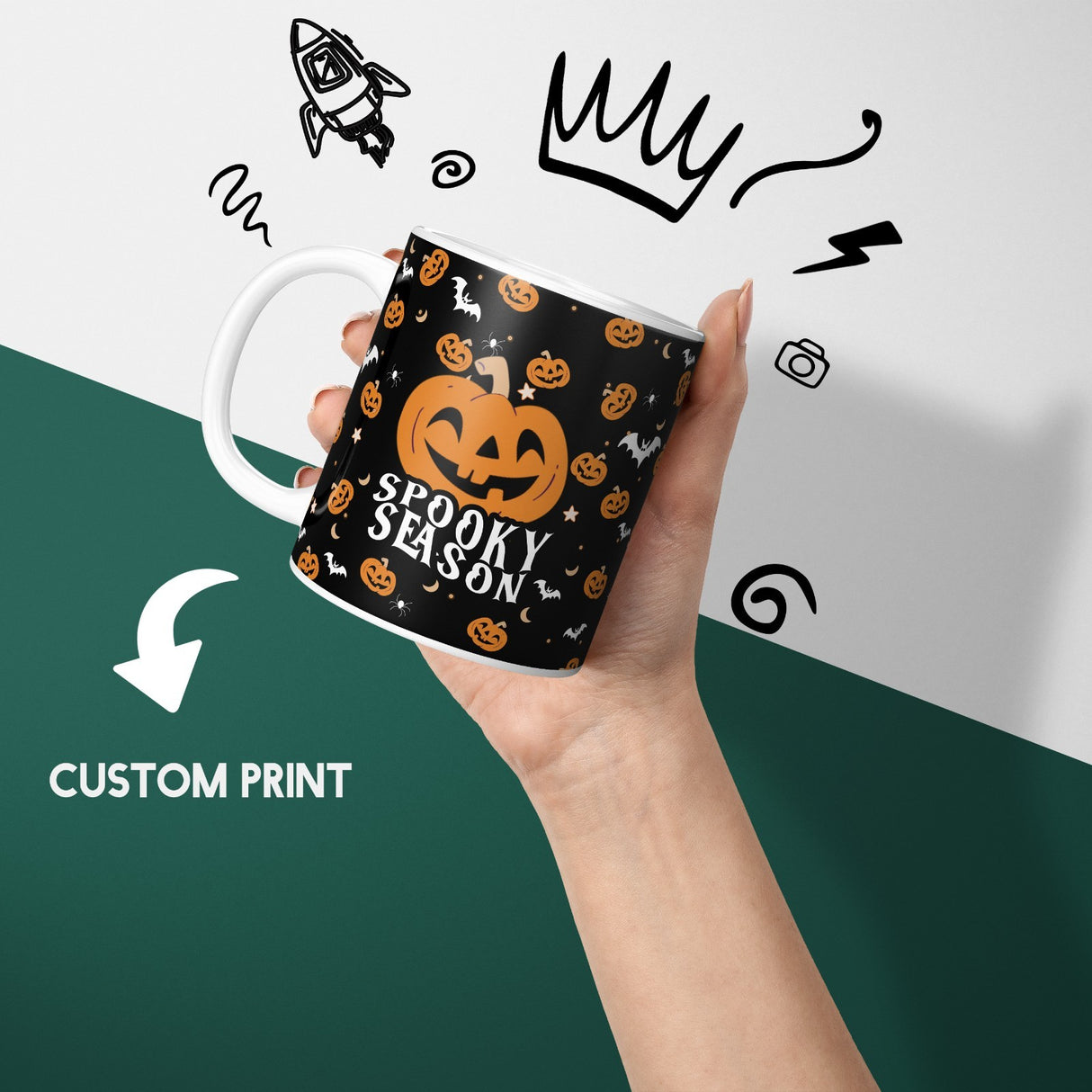 Halloween Spooky Season Bats Custom Coffee Tea Mug Cup Coaster Gift Set Him Her