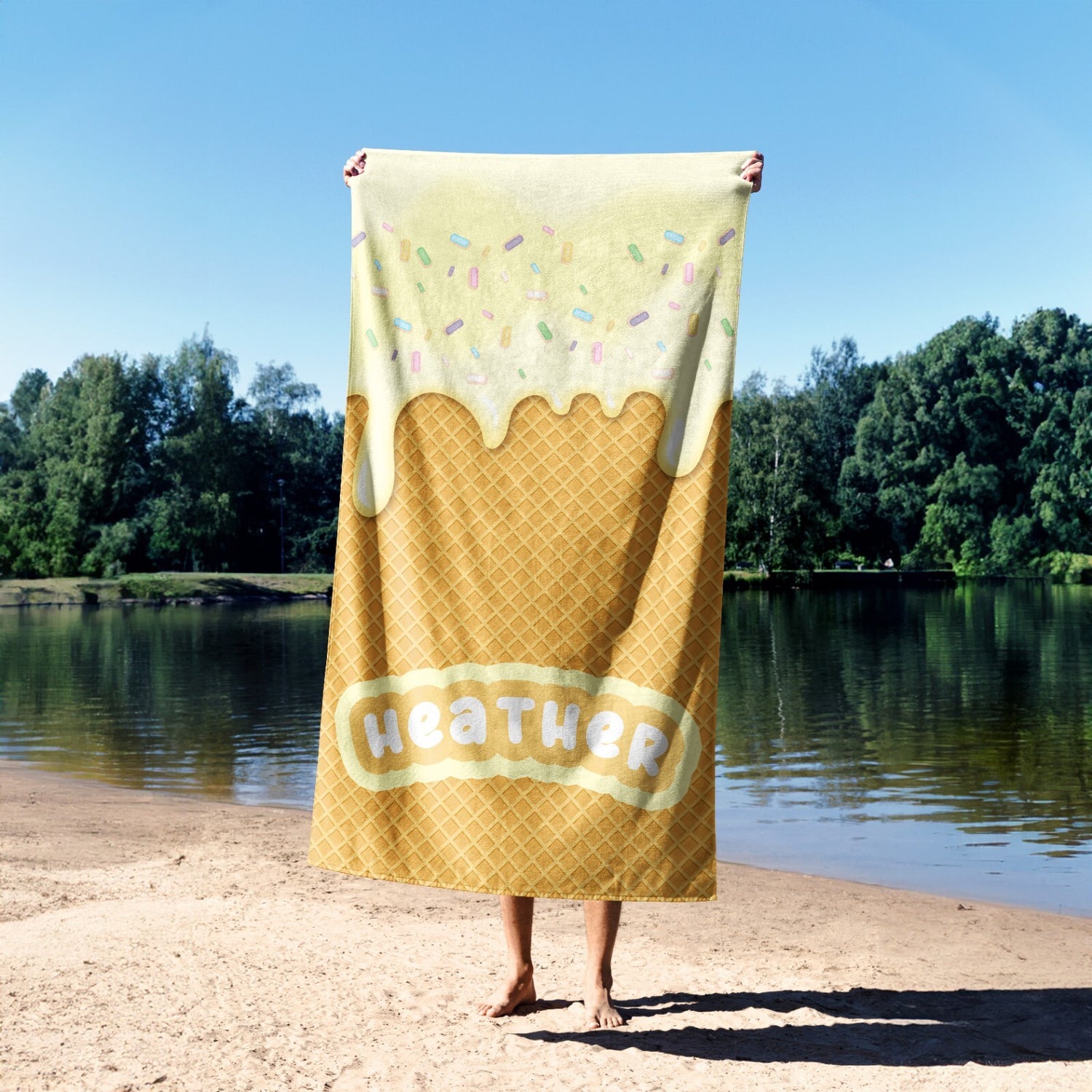 Ice Cream Cone Summer Holiday Kids Novelty Retro Beach Bath Sheet Face Towel
