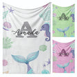 Personalised Name Colour Mermaid Tail Monogram Kids Soft Fleece Blanket Decor