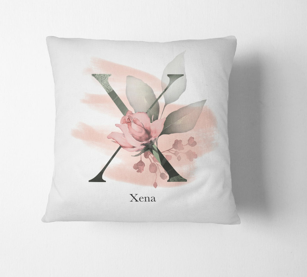 Personalised Gentle Blush Floral Pink Name Monogram Cushion Cover Case & Insert