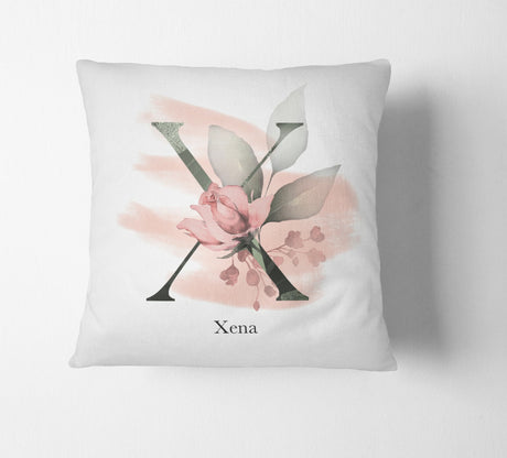 Personalised Gentle Blush Floral Pink Name Monogram Cushion Cover Case & Insert