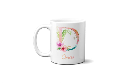 Tropical Alphabet Exotic Floral Name Initial Letter Coffee Mug Gift 11oz Ceramic