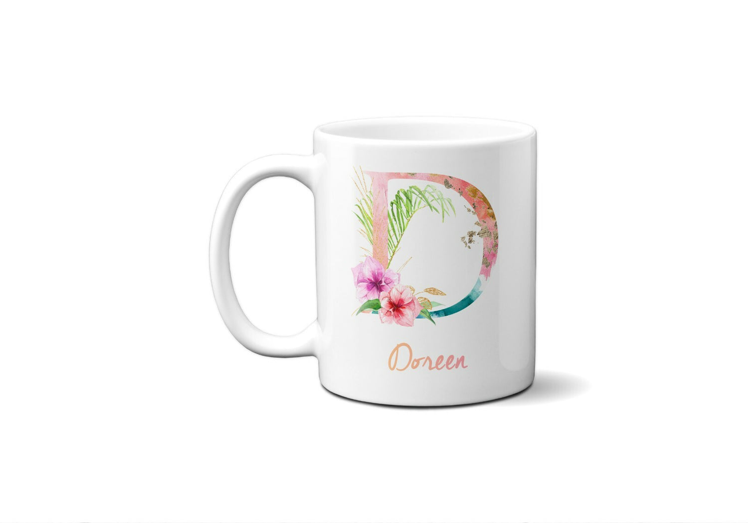 Tropical Alphabet Exotic Floral Name Initial Letter Coffee Mug Gift 11oz Ceramic