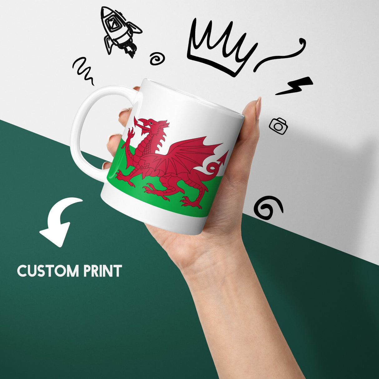 Wales Flag Welsh Dragon Custom Printed Coffee Tea Mug Coaster Gift Him Her