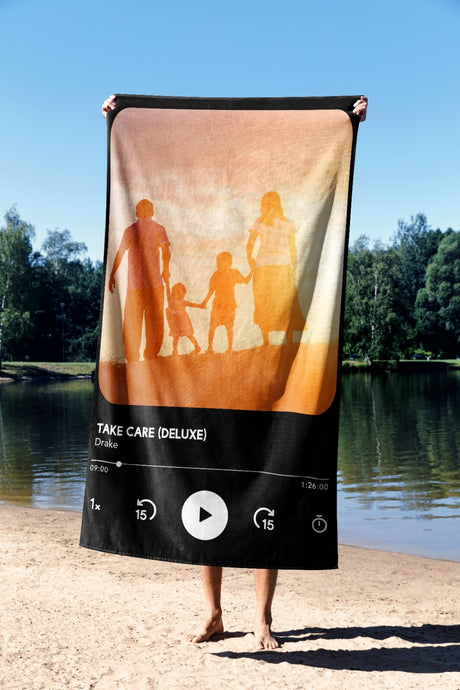 Upload Your Photo Music Player Custom Soft Absorbent Beach Bath Sheet Towel