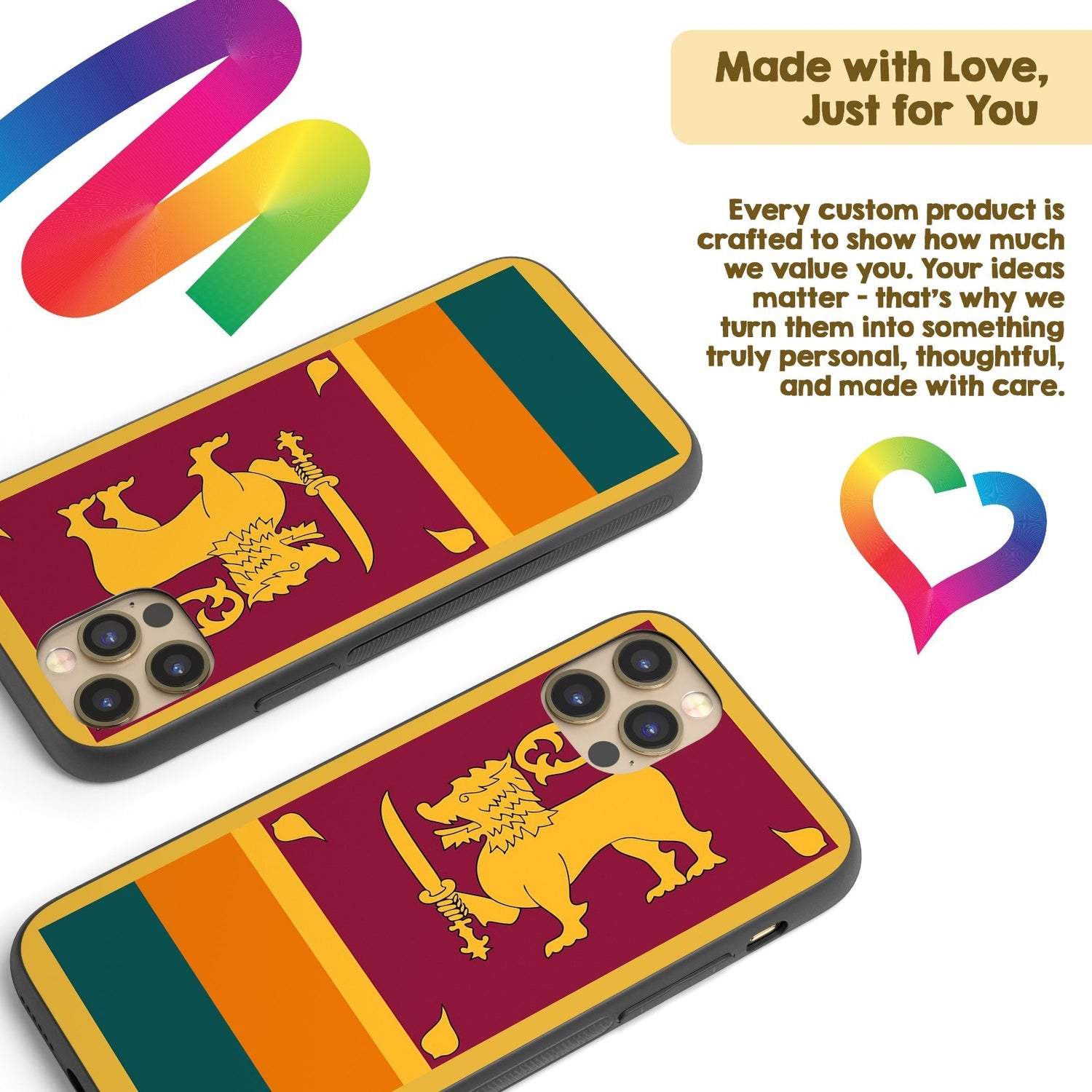 Sri Lanka Flag Printed iPhone Case Black TPU Size Cover Protector Patriotic Gift