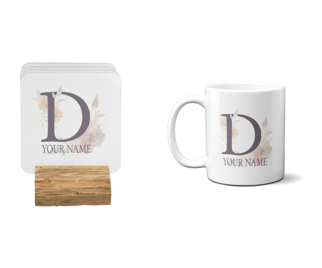 Personalised Misty Dusty Pastel Alphabet Floral Name Initial Letter Coffee Mug
