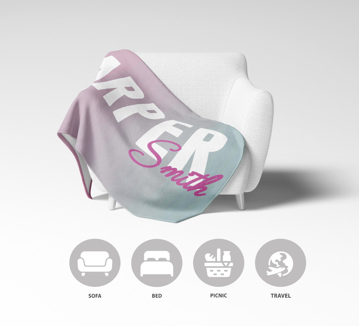 Personalised Name Gradient Two Tone Coloured Soft Warm Fleece Blanket Decoration