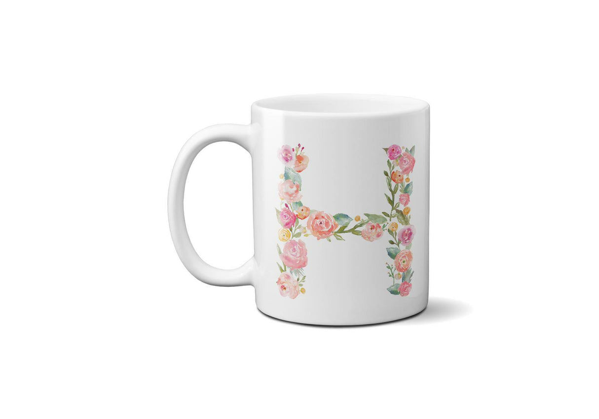 Personalised Alphabet Floral Name Initial Letter Coffee Mug Gift 11oz Ceramic