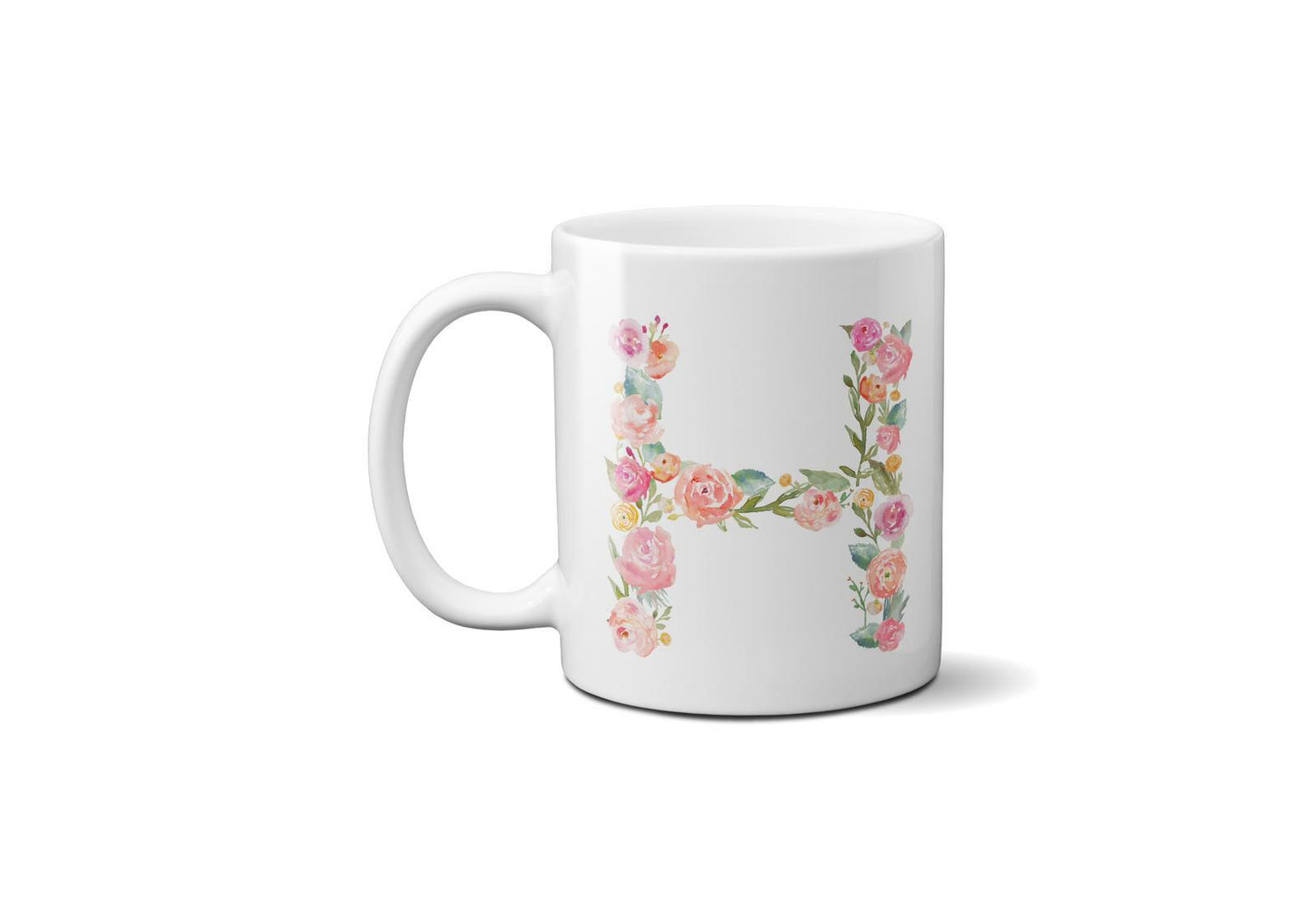 Personalised Alphabet Floral Name Initial Letter Coffee Mug Gift 11oz Ceramic