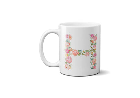 Personalised Alphabet Floral Name Initial Letter Coffee Mug Gift 11oz Ceramic