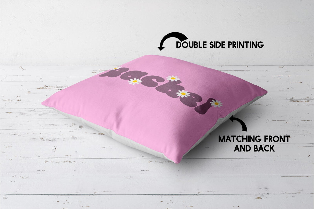 Personalised Custom Name Colour Groovy Daisy Font Square Fill Zip Cushion Throw