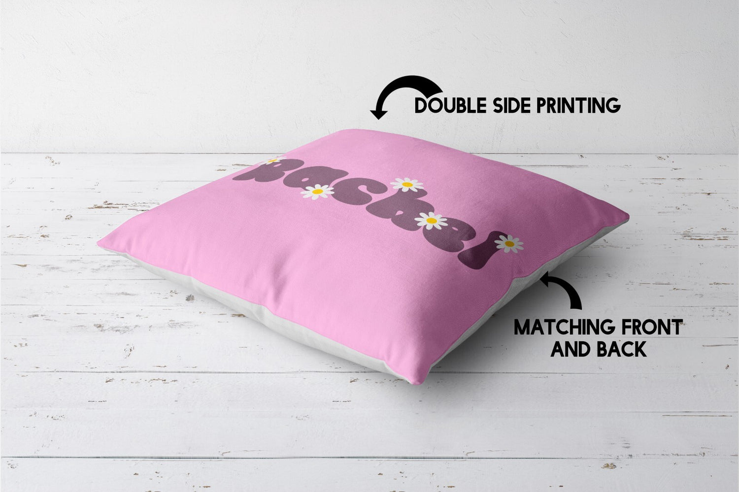 Personalised Custom Name Colour Groovy Daisy Font Square Fill Zip Cushion Throw