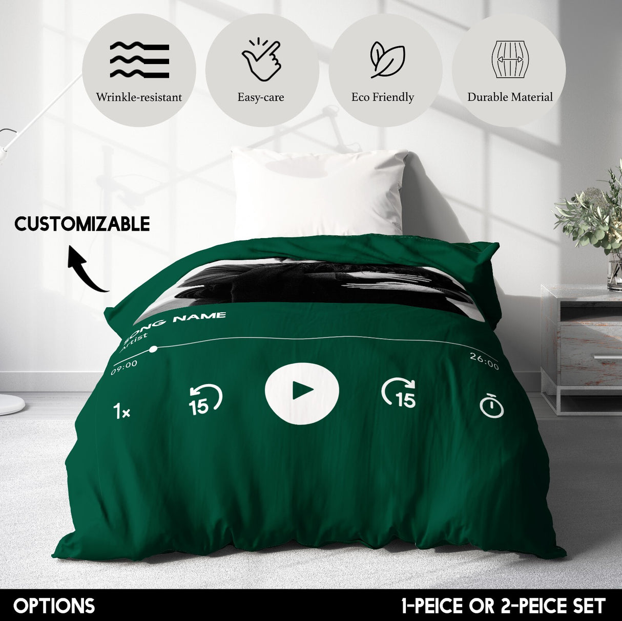 Upload Your Photo Music Player Personalised Soft Single Size Bed Duvet Cover