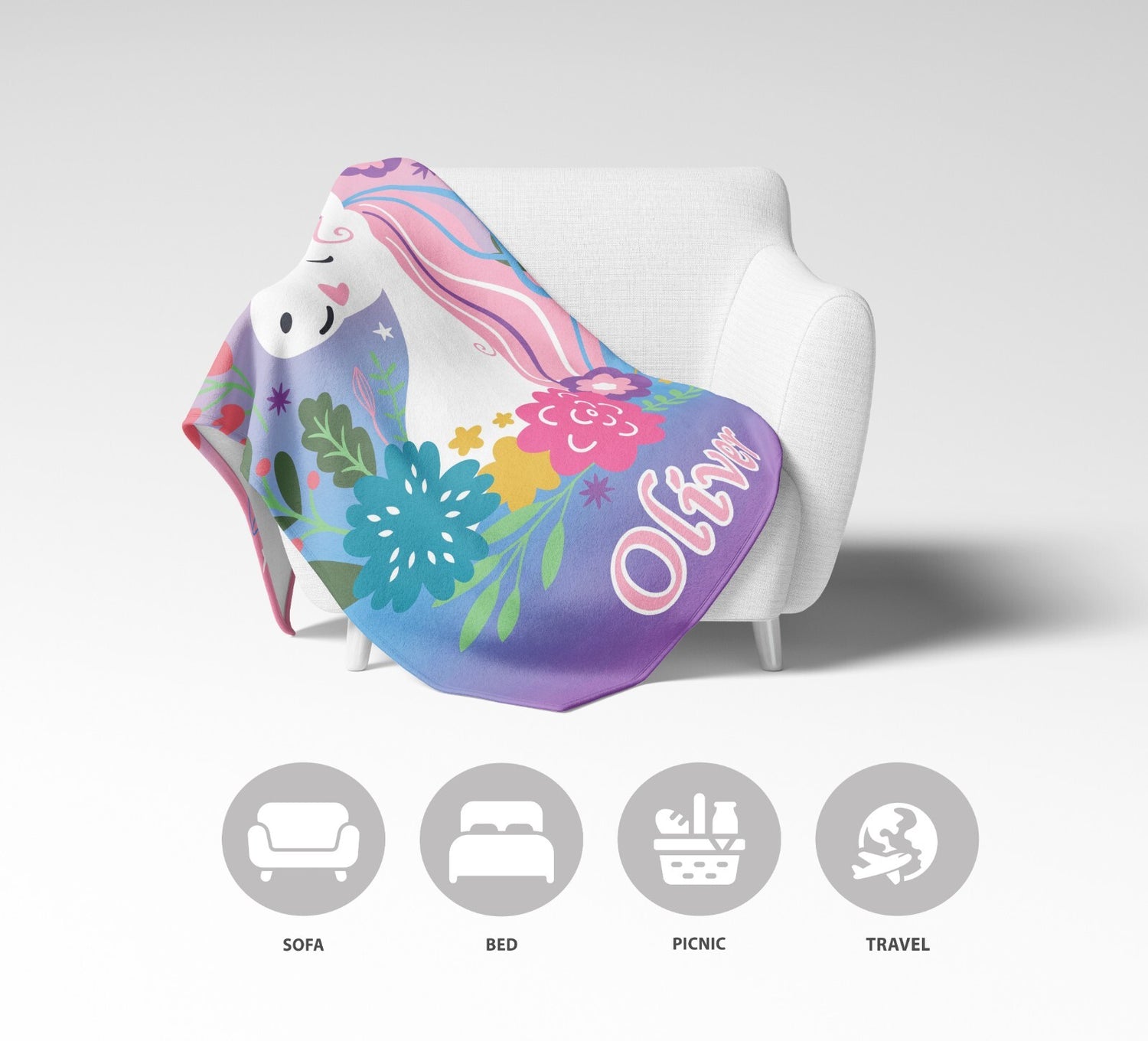 Personalised Name Unicorn Dream Fantasy Mythical Soft Warm Fleece Blanket Decor