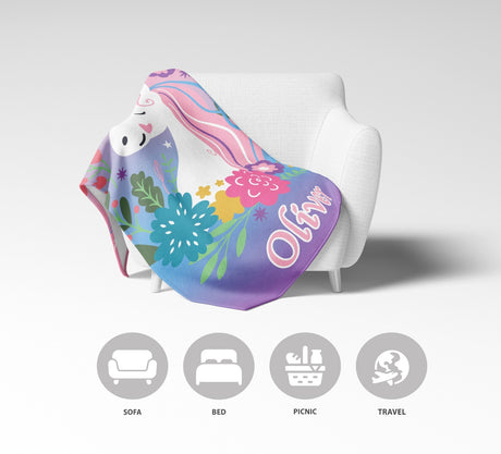 Personalised Name Unicorn Dream Fantasy Mythical Soft Warm Fleece Blanket Decor