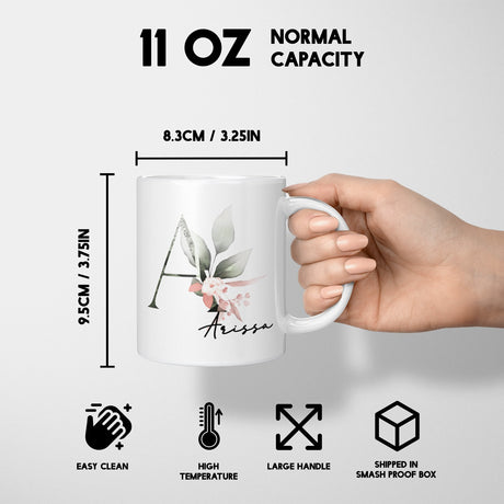 Gentle Botanical Blush Pink Name Initial Letter Tea Coffee Mug Set Gift Him Her