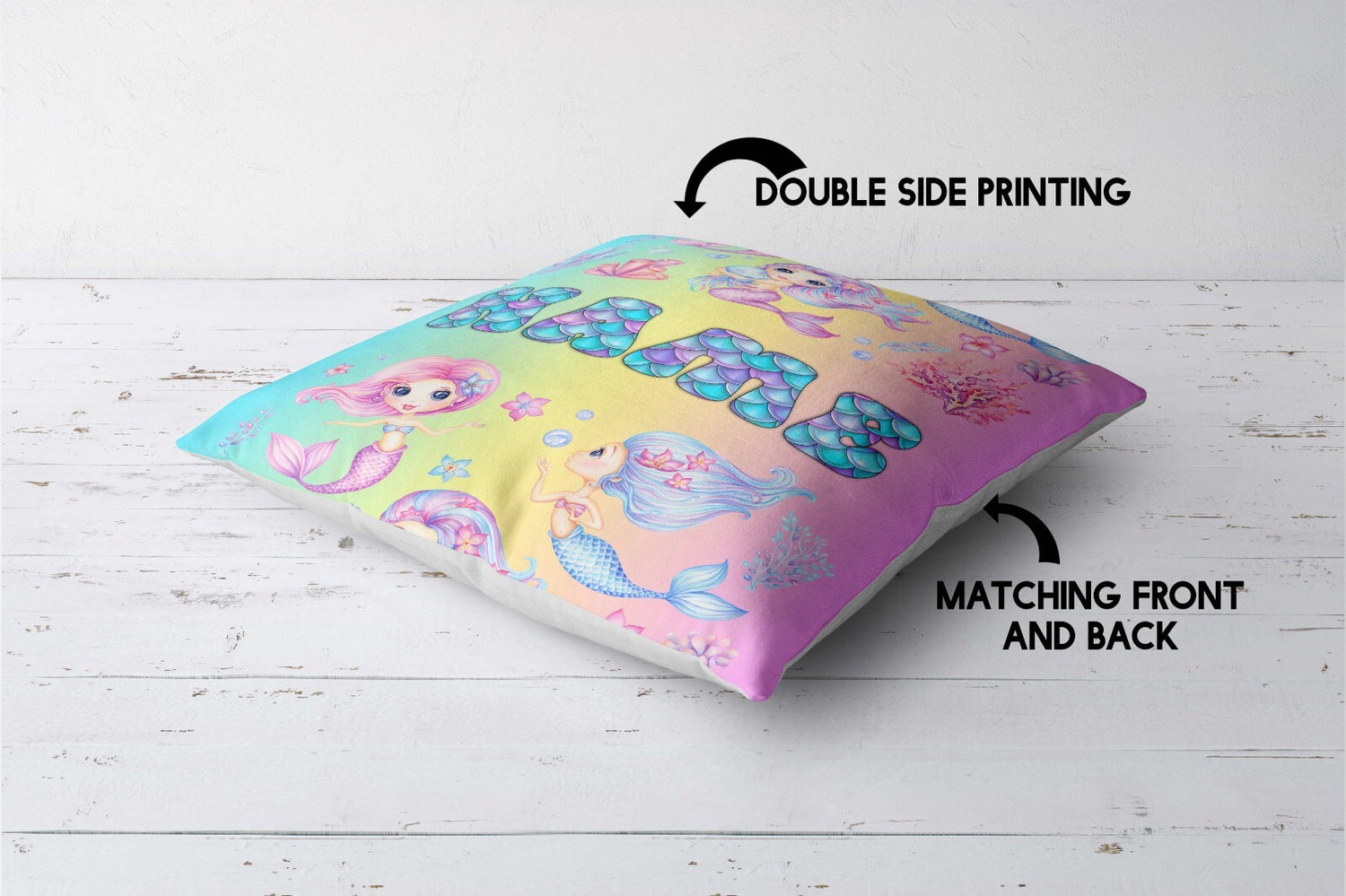 Personalised Name Mermaids + Jellyfish Mythical Square Fill Zipped Cushion Throw