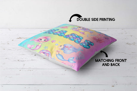 Personalised Name Mermaids + Jellyfish Mythical Square Fill Zipped Cushion Throw