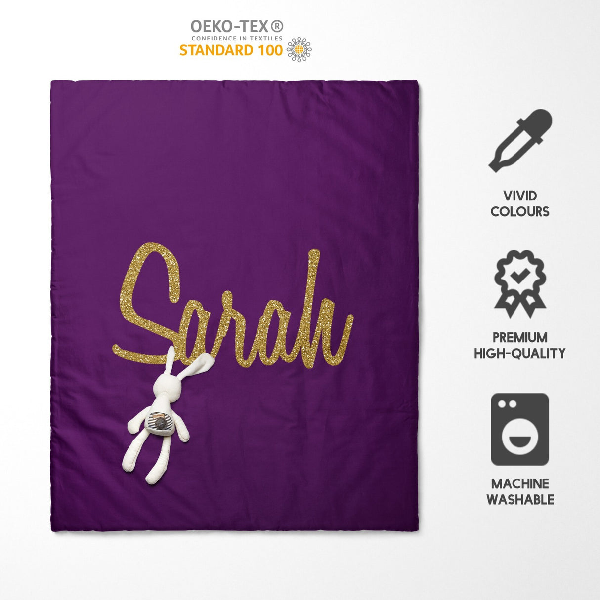 Personalised Name Gold Glitter Font Toddler Cot Bedding Duvet Cover + Pillowcase