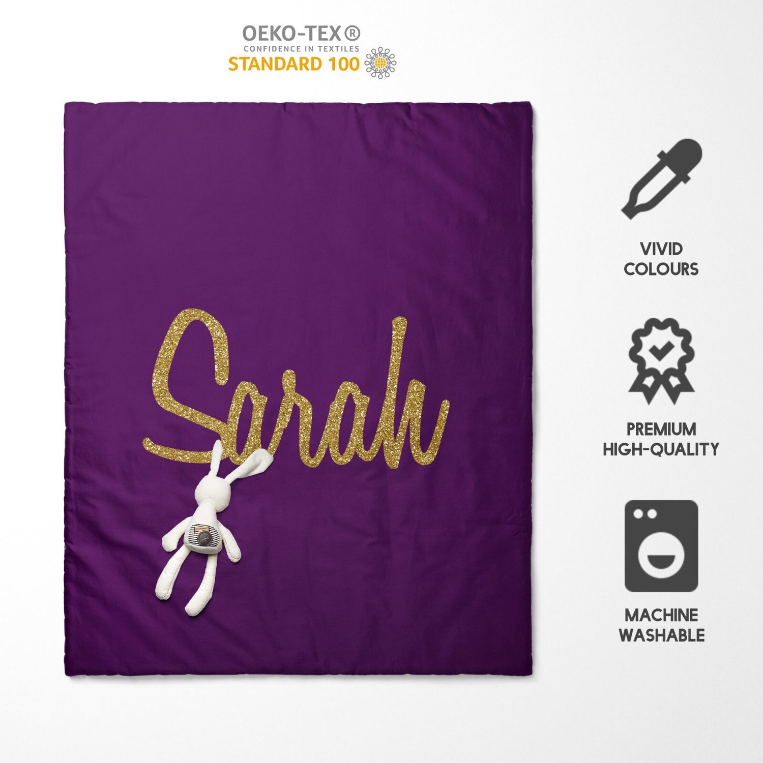 Personalised Name Gold Glitter Font Toddler Cot Bedding Duvet Cover + Pillowcase