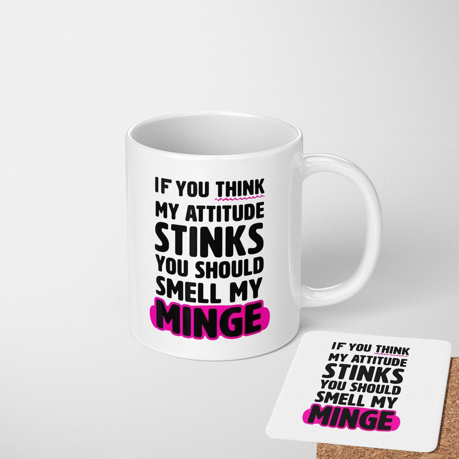 Attitude Stinks Rude Cheeky Funny Gift Coffee Tea Mug + Coaster Option Him Her