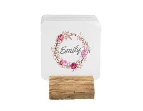 Personalised Name Floral Wreath Coffee Tea Mug Gift 11oz Mug + Coaster