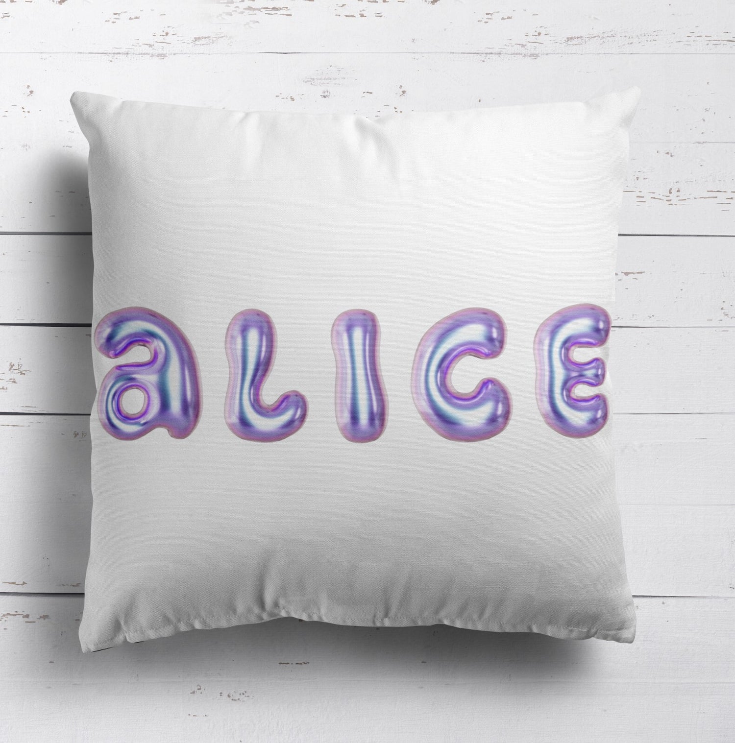 Personalised 3D Bubble Name Text Print Soft Square Filled Cushion Throw Decor