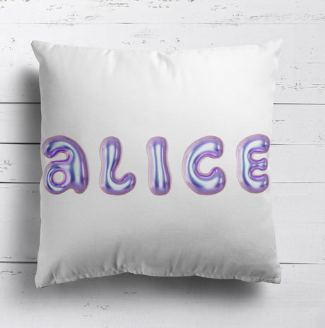 Personalised 3D Bubble Name Text Print Soft Square Filled Cushion Throw Decor