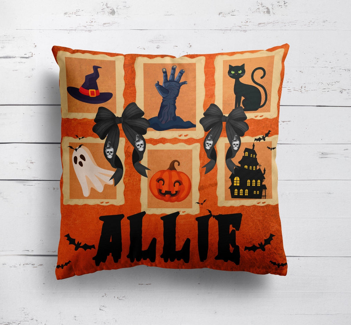 Halloween Spooky Personalised Name Printed Square Fillled Zipped Cushion Throw