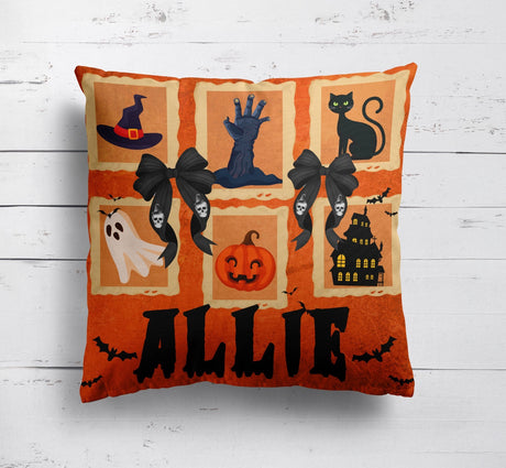 Halloween Spooky Personalised Name Printed Square Fillled Zipped Cushion Throw